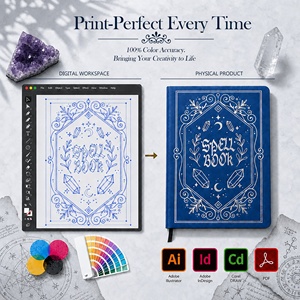 Quaderno A4 Personalizzato in Pelle PU Blu Navy con Copertina Rigida, Stampa in Lamina Argento, Tema Magia e Fantasia, con Elastico e Segnalibro a Corda - Product Image 3