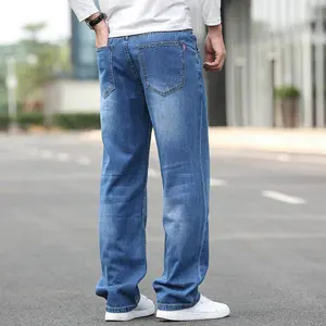 Fabrikant Maatwerk Heren Baggy Grote Maat Losse Rechte Jeans Met Hoge Taille 100% Katoenen Vrijetijdsbroek