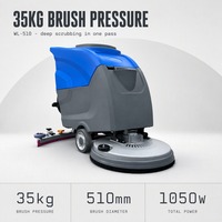 Autolaveuse autoportée WL-510 avec balai de 830 mm, pression de brosse de 35 kg, autonomie de 2-3 h, réservoirs de 40 L et 45 L, certifiée CE