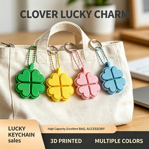 Hot Selling Cute Lucky Clover Key <b>Ring</b> Custom Four Leaf Clover 3D Printed <b>Fidget</b> Clicker Keychain Stress Relief Keychain - Product Image 4