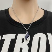 Collar de acero de titanio con arenisca azul para hombre, colgante de acero inoxidable, Ojo de Ángel, collar con Colgante de Piedra de ágata azul negra