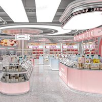 Vitrine de présentation de marque en forme d'arc rose, présentoir cosmétique, taille personnalisée