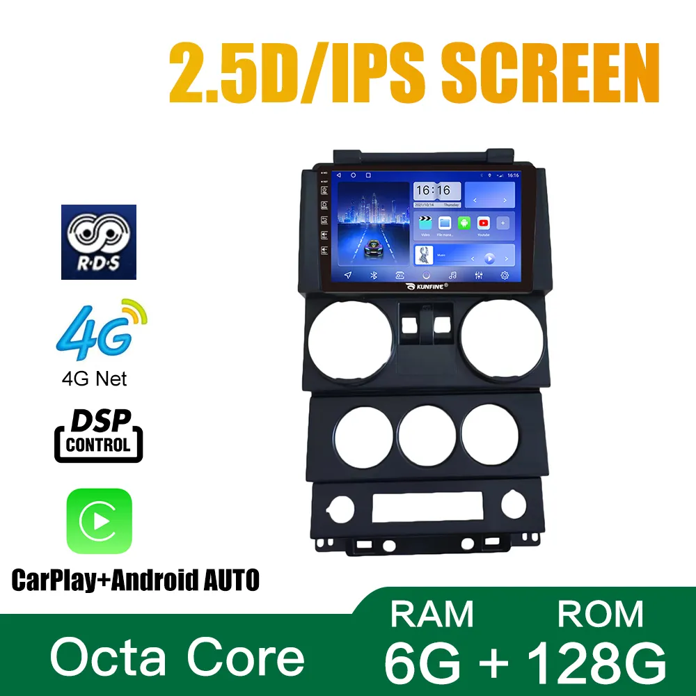 Kit de multimídia automotivo, para jeep wrangler 2008-2010, 2 portas, 9 polegadas, 2 din, octa-core, quad core, som estéreo, navegação gps, android, rádio de carro