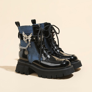 <strong>Women's</strong> Western Lace-Up Ankle <strong>Boots</strong> Square Toe Cow <strong>Leather</strong> Upper <strong>Genuine</strong> <strong>Leather</strong> Lining Chunky Heel Anti-Slip Rubber Outsole - Product Image 2