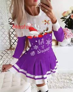 Nouvelle Robe de Noël Plissée à Panneaux Imprimés à Manches Longues pour Femme, Modèle MS 2026, Costume de Père Noël pour Festival, avec Épée - Product Image 2