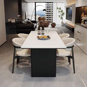 طقم إيطالي فاخر بألواح صخرية مستطيلة طاولة بيضاء من الخشب الأسود ، أثاث منزلي شقة صغيرة - Product Image 2