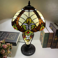 Lampe de table LongHuiJing 12 pouces avec abat-jour en verre teinté victorien, base en alliage de zinc, E26 E27, 110-220V, lampe de lecture vintage antique