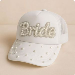 Bridal <b>Shower</b> Gifts Pearl Rhinestone Bride Trucker Hat Bachelorette Party Baseball Cap - Product Image 2