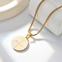 Collier en acier inoxydable avec médaille de Saint Benoît, pendentif rond en forme de croix, bijoux religieux catholiques de protection pour hommes et femmes