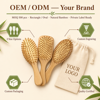 Ensemble de brosses à cheveux en bambou avec logo personnalisé, brosses à cheveux en bois biodégradable pour démêler et masser le cuir chevelu, brosses à cheveux en bambou