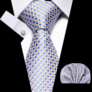 Set <span class=keywords><strong>di</strong></span> Cravatte Formali Professionali all'Ingrosso <span class=keywords><strong>con</strong></span> Tessuto Jacquard Floreale, Gemelli e Fazzoletto da Taschino, Set Regalo per <span class=keywords><strong>Uomo</strong></span> - Product Image 1