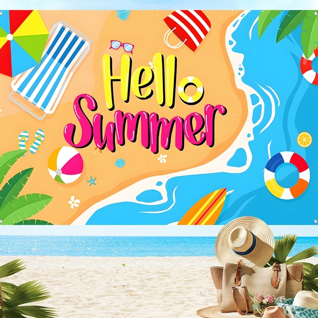 Hawaii Photo Background Summer Tropical Palm Leaf Beach Photography Backdrop Party Banner