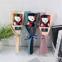 Bouquet d'ours en peluche, bouquet de fleurs artificielles tournesol, ours avec toque de diplômé, bouquet cadeau pour la décoration de fête de remise des diplômes