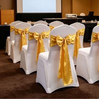 Housse décorative pour dossier de chaise de banquet de mariage avec nœud en soie et fleur, style nordique élégant, pour la décoration de fêtes d'hôtel