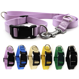 Conjunto de Correa y Collar para perro, equipo de entrenamiento ajustable de nailon de colores macarrón suave con anillo en D doble, traje para mascotas a juego - Product Image 1