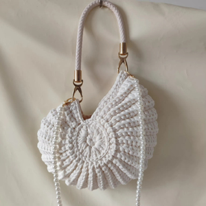 Borsa di Lusso all'<span class=keywords><strong>Uncinetto</strong></span> Fatta a Mano da Donna a Conchiglia di Mare Borsa a <span class=keywords><strong>Tracolla</strong></span> Messenger con Squisita Catena di Perle Borse alla Moda - Product Image 2