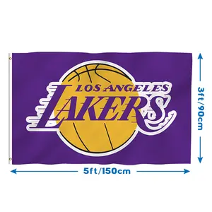 Produsen Bendera Teratas 3*5 Kaki Poliester Los Angeles Lakers Bendera Olahraga NBA Bendera Spanduk Kustom