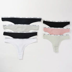 Slip da Donna in <span class=keywords><strong>Cotone</strong></span> <span class=keywords><strong>Bianco</strong></span> e Nero con Logo in Vita, Due Taglie, <span class=keywords><strong>Perizoma</strong></span> e Tanga Femminili - Product Image 4