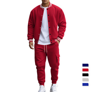 Wholesale FW25 Custom Streetwear Casual Gym Outdoor Mens Baseball Mandarin Collar Loose Fit <strong>Tracksuit</strong> Varsity Jacket Joggers Set - Product Image 2