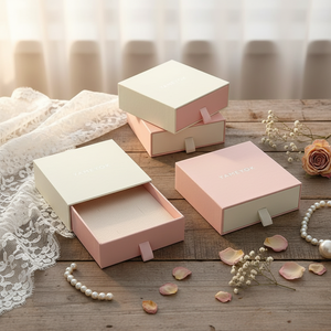 Cajas de cajones de joyería de papel de cartón rígido con logotipo personalizado de lujo con cinta para boda - Product Image 3