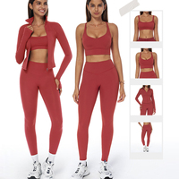 Tenue de sport 4 pièces pour femmes taille haute contrôle du ventre pantalon de sport élastique croisé extensible course Gym Yoga ensemble