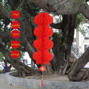 Đồ trang trí treo Tết Nguyên đán chống thấm nước, đèn lồng tổ ong nhựa dày màu đỏ, trang trí trong nhà ngoài trời - Product Image 5