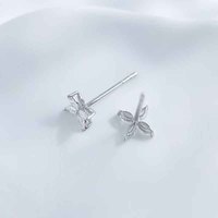 Orecchini a lobo con diamante a taglio marquise a quattro foglie in cristallo, in oro bianco 18K, con diamante coltivato in laboratorio, orecchini a lobo piatti, orecchini in oro