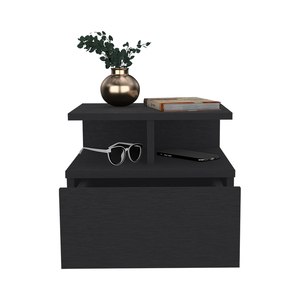 Table de chevet flottante à un tiroir, finition Wengue noir, rangement mural, meuble de chambre - Product Image 4