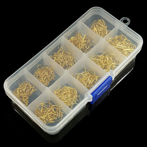 Fisherbon Fisherman's Bund Fishing <b>Hooks</b> Set 500 Pieces <b>Black</b> And Gold High Carbon Steel With Rings And Swivels Various Sizes - Product Image 2