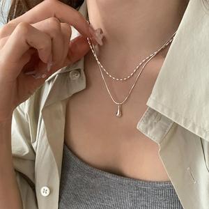 S925 Pure <b>Silver</b> Minimalist Design <b>Necklace</b> Geometric Twisted Square Snake Bone Chain Basic Stacked Fashion <b>Layered</b> <b>Necklaces</b> - Product Image 1