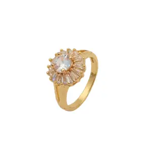 Round White Wedding Engagement Copper Zircon Rings 18K Fancy Gold Brass Ring Designs Wedding Gold Plated Rings For Women
