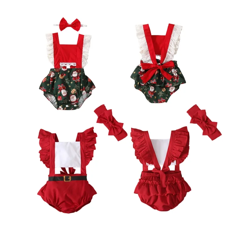 Neugeborenes Baby Mädchen Spitze ärmelloses Tutu Stirnband Mein erstes Weihnachts Stram pler Kleid Bodysuit Weihnachten Outfit