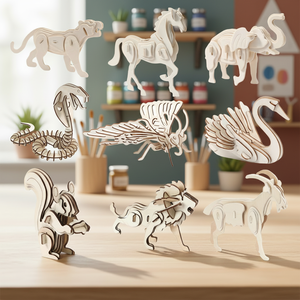 Ensemble de puzzles en bois 3D sur le thème des animaux du zodiaque, jouet éducatif pour enfants, modèle de bricolage, stimule l'imagination, la construction manuelle et la créativité - Product Image 1