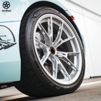 Jantes forgées DW Wishbone à rayons argentés et blancs 19 20 21 pouces avec anneau rouge et lèvre perforée, compatibles Aero Streamline McLaren 720S