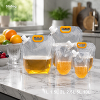 Pochettes Doypack en plastique à faible MOQ, étanches, avec grande ouverture et poignée, pour emballage de liquides alimentaires (jus de fruits, soja)
