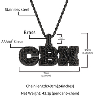 Pendentif initial en CZ noir Uwin, pendentif initial horizontal et vertical, bijoux personnalisés hip-hop avec nom