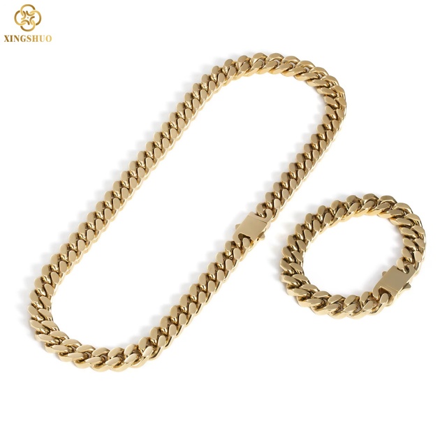 Heavy Duty 290g Gold Cuban Link Chain Stainless Steel Jewelry 17mm Thick 650x17mm Dimension For Men Wear