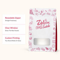 Sachet alimentaire personnalisé imprimé avec fenêtre et fermeture éclair, idéal pour les noix et bonbons, emballage de qualité alimentaire, vente en gros, marque privée OEM