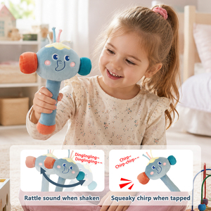 Jouet sonore personnalisé en peluche en forme d'éléphant pour bébé, hochet à secouer et à tapoter, double son, jouet sensoriel éducatif précoce - Product Image 2