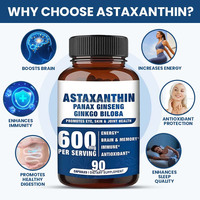 Capsules d'astaxanthine 600 mg par portion, ginseng, ginkgo biloba, antioxydant, soutient la santé des yeux, de la peau et des articulations, 90 gélules, complément alimentaire en vrac, OEM