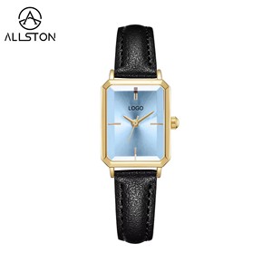 Livraison rapide, montre à <span class=keywords><strong>quartz</strong></span> en cuir de luxe, style minimaliste, petite montre carrée dorée rétro, bracelet en cuir, logo personnalisé, mode féminine - Product Image 1