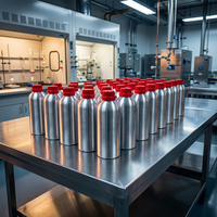 Bouteille en aluminium poli miroir de 1000 ml avec bouchon de sécurité rouge, hermétique et opaque, pour huiles essentielles, parfums et produits chimiques