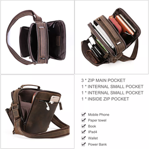 Bolso <span class=keywords><strong>Bandolera</strong></span> Pequeño de Diseño Casual <span class=keywords><strong>Vintage</strong></span> para <span class=keywords><strong>Hombre</strong></span>, de Cuero Crazy Horse, Hecho de Cuero Genuino - Product Image 4