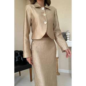 Conjunto de traje de satén dorado para mujer, falda larga y chaqueta, ropa formal, estilo elegante - Product Image 2