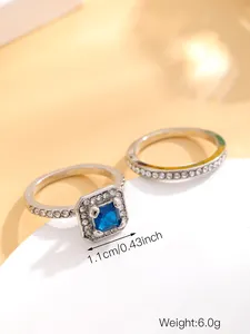 Jewelry European Exquisite Luxury Casual Style Zircon Diamond Blue Gemstone Casual Ladies Ring
