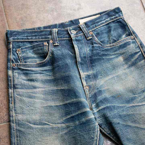 Pantalones Vaqueros Personalizados de Alta Calidad, Estilo Vintage, Lavado a la Piedra, Algodón Desgastado, Indigo Crudo, Tela Vaquera Japonesa Selvedge, Corte Recto y Ajustado - Product Image 3
