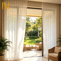 Cortinas Translúcidas (1%-40% de Opacidad) con Textura de Lino, Plisadas y Resistentes al Fuego para Ventanas Francesas, Apertura Bipartida Izquierda/Derecha