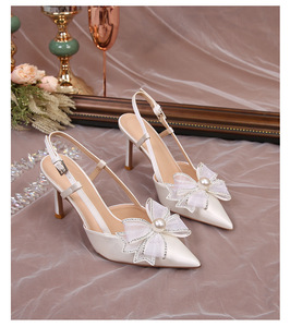 Sandalias de tacón alto de encaje con punta cerrada y talón descubierto para mujer, estilo veraniego, personalizables, tipo stiletto - Product Image 1