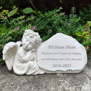 Pietra Commemorativa per <span class=keywords><strong>Angeli</strong></span> <span class=keywords><strong>con</strong></span> Corona Floreale e Ali, Lapide in Resina Bianca, Decorazione da Giardino per Commemorazione di Animali Domestici <span class=keywords><strong>con</strong></span> Stampa Laser - Product Image 2