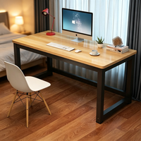 Escritorio de Computadora Moderno y Sencillo con Superficie de Madera y Estructura de Metal Blanco para Oficina en Casa o Estudio